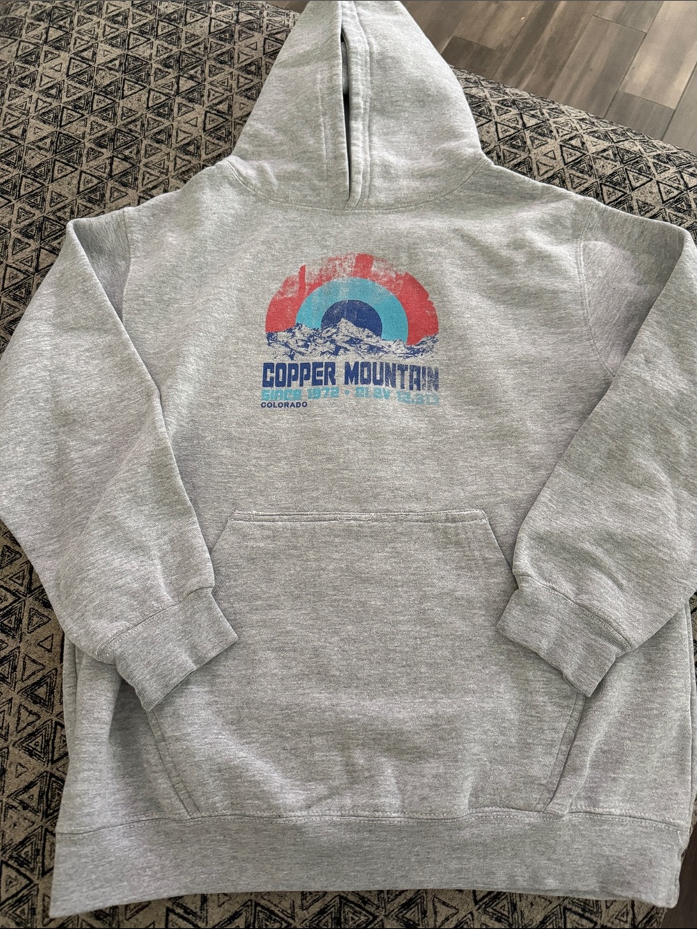 Oura Gray Crewneck Hoodie with Red and Blue Copper Mountain Graphic